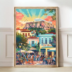 Impresión de Atenas Ilustración de Atenas Grecia Cartel de viaje Impresión de la Acrópolis Cartel de Grecia Arte de la pared griega Atenas Regalo Galería de viajes Impresión de vivero