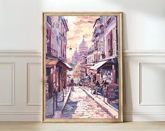 モンマルトル パリ 水彩画：サクレ・クール寺院 秋の街並み - Etsy 日本