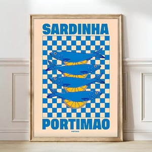 Sardinen Print Sardinendose Vintage Poster Retro Sardine Wandkunst Fisch Print Eklektische Wandkunst Bunt Illustration Küche Print