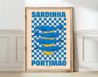 Impresión de sardinas, cartel vintage de lata de sardinas, arte de pared retro de sardinas, impresión de peces, arte de pared ecléctico, ilustración colorida de cocina, impresión de cocina