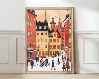 Stockholm Print Stockholm Illustration Sweden Travel Poster Stockholm Painting Kitchen Wall Art Nursery Pastel Print | DIGITAL DOWNLOAD