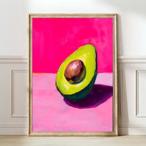Avocado Print Eclectic Print Maximalist Print Pink Print Colorful Print Kitchen Print Pink Painting Pop Art Print Funky Print Fruit Print