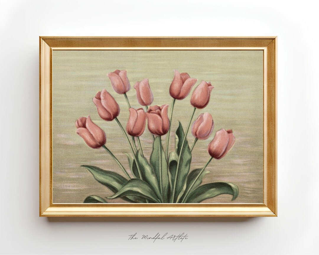 Vintage Tulips Printable Vase Print Spring Wall Art Vintage Floral ...