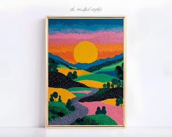 Colorful Print Abstract Landscape Dots Spring Decor Summer Print Japan Wall Art Japanese Modern Print Trendy Wall Art