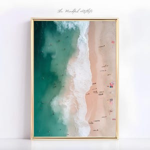 Busy Beach Printable Ocean Swimming Print Aerial Beach Illustration Beach Print Coastal Summer Wall Art Beach House Decor Tiny People Print