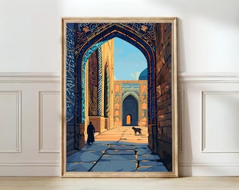 Stampa dell'Uzbekistan Illustrazione di Samarcanda Poster dell'Uzbekistan Stampa della Moschea di Samarcanda Poster di viaggio dell'Uzbekistan Regalo dell'Uzbekistan Galleria di viaggio