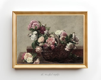 Moody Flowers Painting Vintage Flower Print Dark Floral Print Vintage Roses Print Still Life Farmhouse Decor | DIGITAL DOWNLOAD