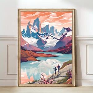 Patagonia Impresión Chile Ilustración Chile Cartel de Viaje Chile Pintura Montañas Impresión Nostalgia Impresión / DESCARGA DIGITAL
