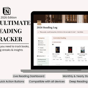 Notion Reading Tracker Template | Book Tracker | Digital Reading Journal | Aesthetic Book Log | Instant Download
