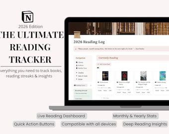 Notion Reading Tracker Template | Book Tracker | Digital Reading Journal | Aesthetic Book Log | Instant Download