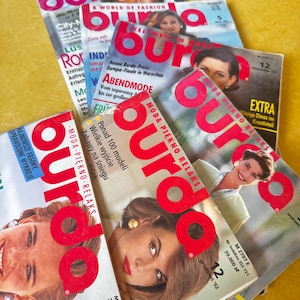 Various Burda Moden 1992,1993,1994,1995 fashion magazines with patterns and supplements