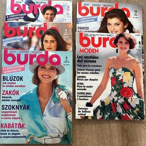 Burda Moden ESP 6/1988 and HUN 2,8,9,10 fashion magazines with patterns and supplements