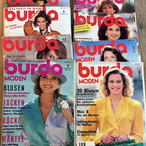 Various GER Burda Moden 1988, 1989, 1990, 1991, 1992, 1994 fashion magazines with patterns and supplements