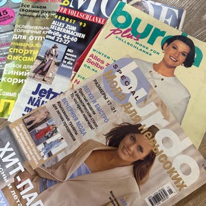 Various Burda Plus fashion magazines with patterns and instructions + Burda Petite E713
