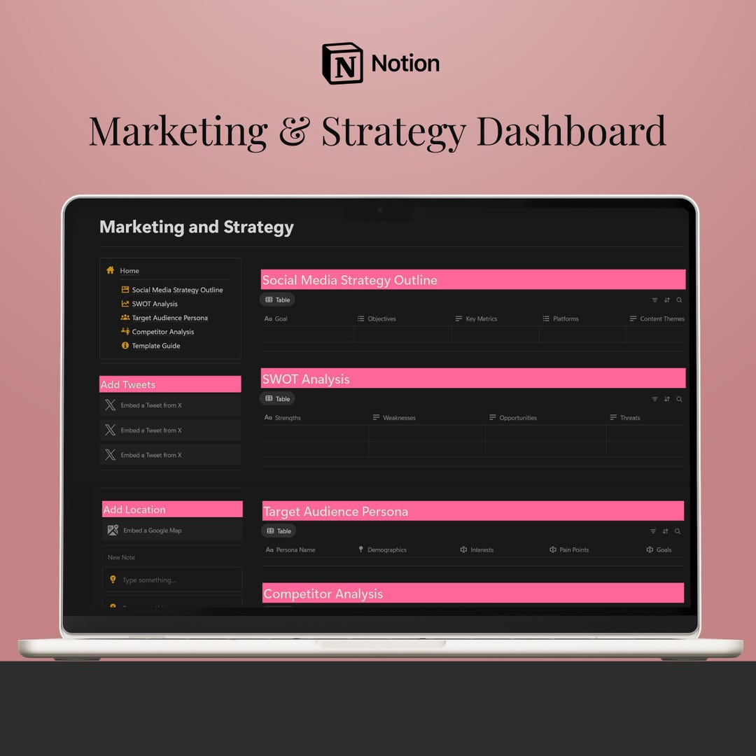 Marketing and Strategy Dashboard Notion Template - Etsy