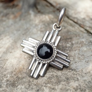 Black Onyx Zia Pendant | Handmade Zia Symbol Pendant | Zia Statement Jewelry | New Mexico Zia Necklace | Zia Sun Pendant | Mother&#39;s Day Gift