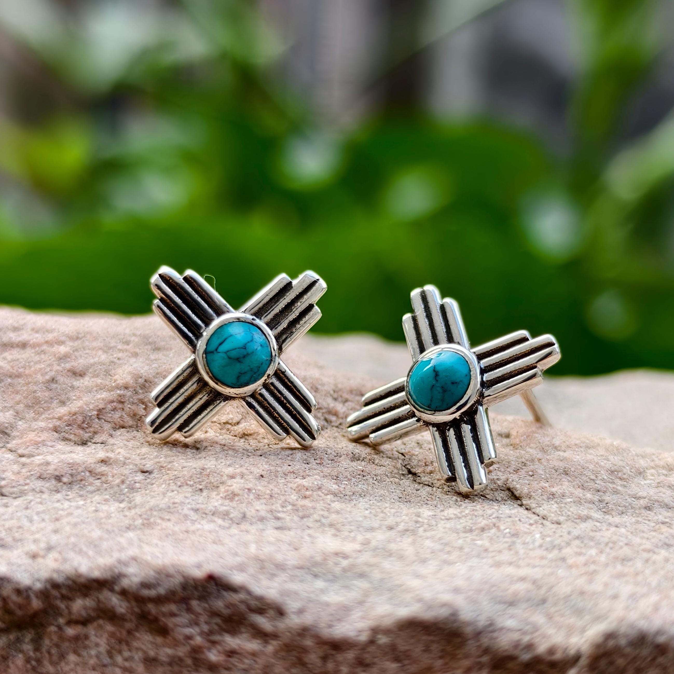 Tiny Zia Stud Earrings / Silver Zia Stud Earrings With Navajo