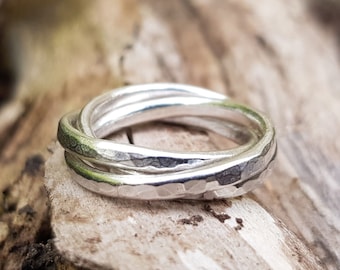 Anello girevole in argento sterling fatto a mano / Anello triplo intrecciato contro l'ansia