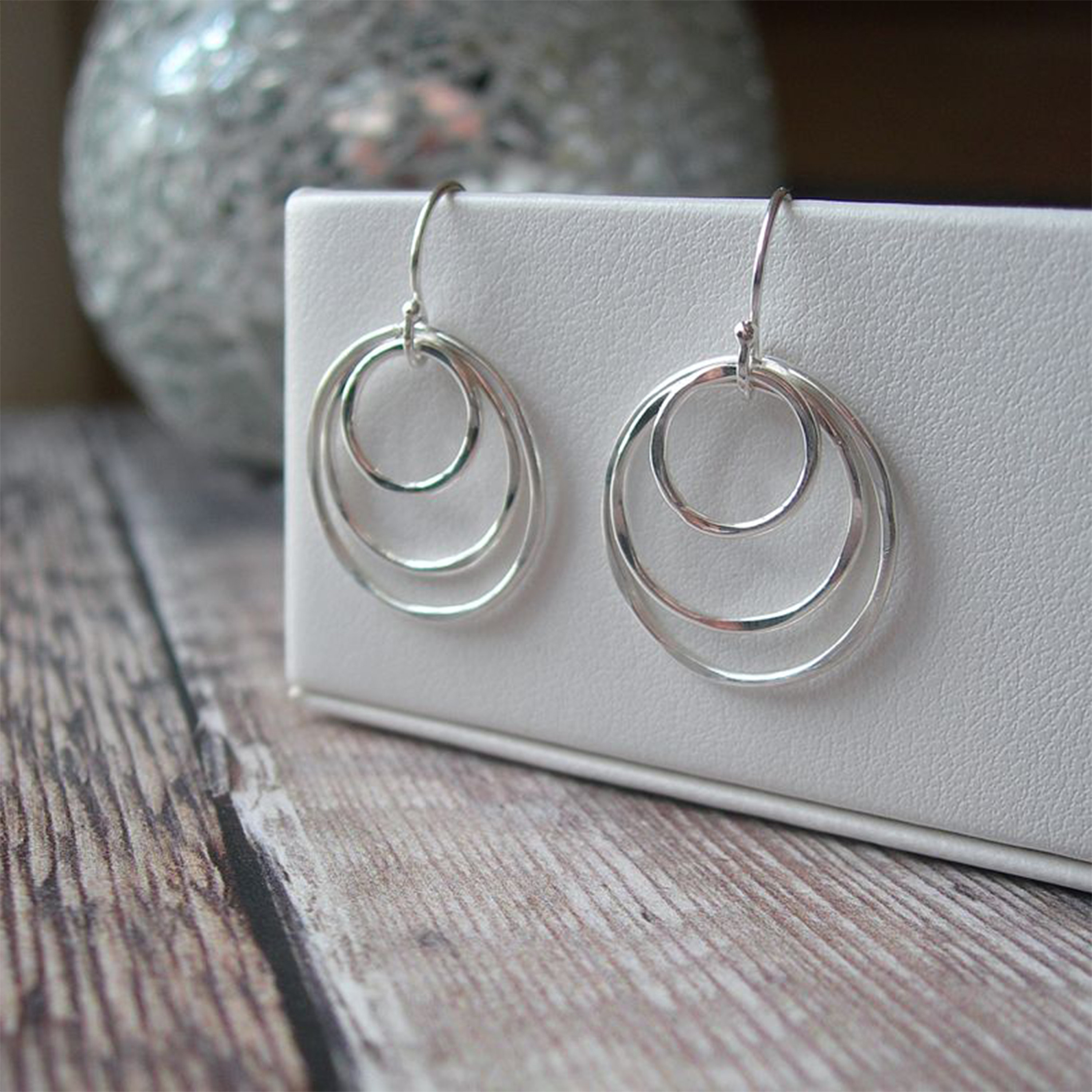 Sterling Silver Geometric Hoop Earrings, Triple Circle