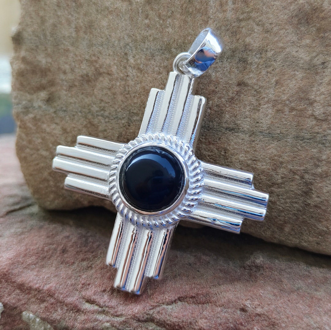 Native American Black Onyx Zia Pendant | Handmade Zia Symbol Pendant ...