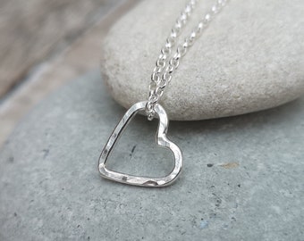 Hammered Open Heart Necklace | Sterling Silver Floating Heart Necklace | Perfect Gift for Her | Anniversary Gift | Romantic Love Necklace