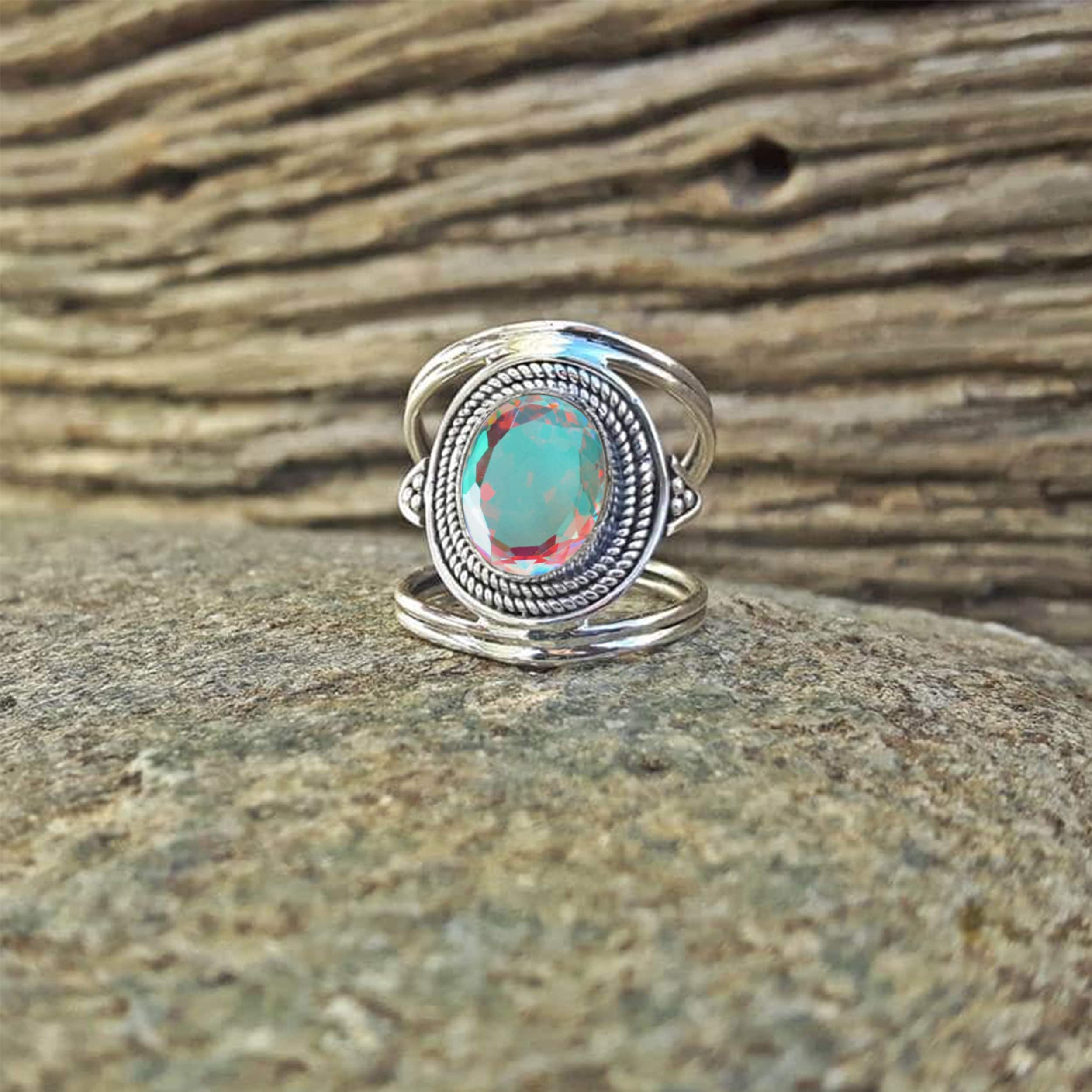 Natural Angel Aura Quartz Ring | Silver Handmade Silver Ring | Natural Angel Aura Quartz Silver Ring | Anniversary Ring | Mother's Day Gift