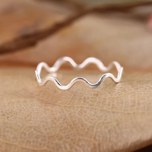Sterling Silver Ripple Ring – Wavy Stacking Band, Handmade Jewelry