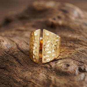 14k Gold Filled Wide Band Rings / Hammered Cuff Rings / Statement Ring / Engagement Band / Gift For Mom/ Anniversary Gift / Cigar Band Ring