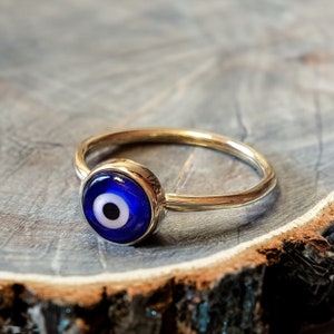 Pierścień Tiny Evil Eye | Pierścienie ochrony duchowej | Greckie pierścienie Evil Eye Stacking | Minimalistyczny pierścień Nazar | Pierścienie na szczęście | Murano Evil Eye