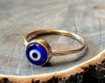 Tiny Evil Eye Ring | Spiritual Protection Rings | Greek Evil Eye Stacking Rings | Minimalist Nazar Ring | Good Luck Rings | Murano Evil Eye