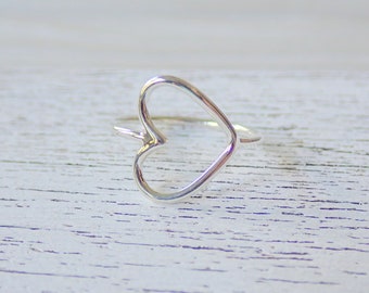 Heart Ring / Gift for Girlfriend / Simple Rings / Open Heart Ring / Heart Outline Ring / Anniversary Gift / Heart Promise Ring /Silver Heart