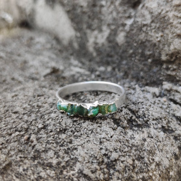 Ombre ring, electroformed ring, raw emerald ring, may birthstone ring, engagement band, organic crystal ring, men womens ring, half eternity