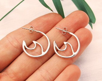 Pendientes de aro ondulados de plata de ley: Joyería bohemia playera