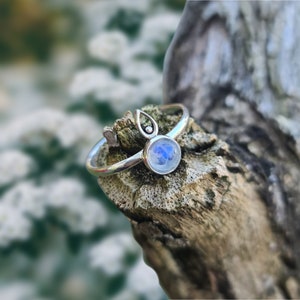 Mondstein Ring Sterling Silber, minimalist Ring, Juni Geburtsstein Ring, Verlobungsring, Kronenring