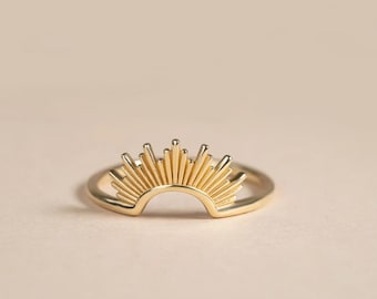 Solring - Rising Sun-ring - Guldfärgad elegant ring - Spike-ring - Stapelring - Trendig ring - Celestial ring - Minimalistisk ring - Gåva till henne