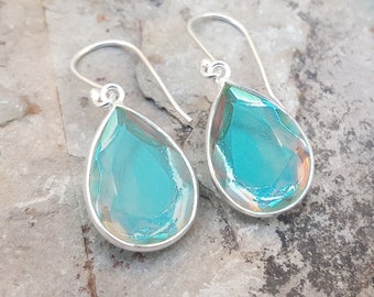 Teardrop Angel Aura Quartz Earrings: 925 Sterling Silver Pear Jewelry
