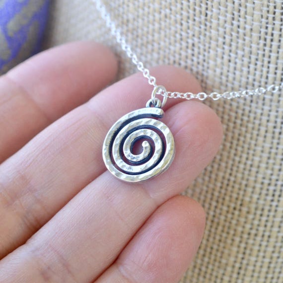 Hammered Sterling Silver Spiral Necklace: Handmade Swirl Pendant