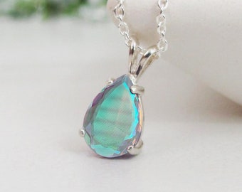 Teardrop Angel Aura Quartz Pendant: Handmade 925 Sterling Silver