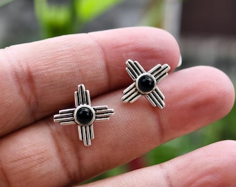 Sterling Silver Zia Stud Earrings: Navajo Turquoise, Native