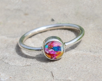 Natural Kingman Pink Dahlia Turquoise Ring Kingman Oyster Turquoise Ring Pink Oyster Turquoise Silver Ring Turquoise Ring Handmade Ring