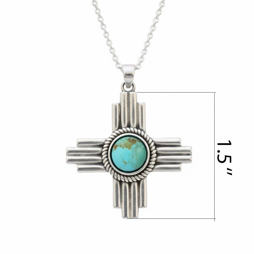 Kingman Turquoise Zia Pendant / Sterling Silver Zia Cross Necklace ...