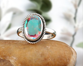 Handmade Angel Aura Quartz Ring: Oval Sterling Silver Statement Ring
