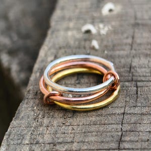Three Tone Multi Link Connected Ring / Multi-layered Interlocking Rings / Chunky Connector Rings / Eternity Statement Ring / Promise Rings