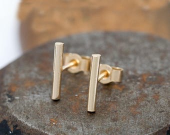 Gold Filled Bar Stud Earrings: Minimalist Sterling Silver Posts