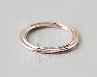 Sterling Silver Rolling Ring Set: Interlocking Band, Anxiety Fidget Ring