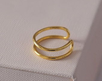 14k Gold Filled Double Band Rings / Statement Rings / Adjustable Loop Band Ring / Versatile Rings / Gift For Mother / Promise Ring For Her