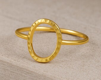 14k Gold Filled Karma Ring, Hammered Oval Sterling Silver Ring
