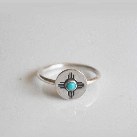 Navajo Turquoise Sterling Silver Zia Symbol Ring - Etsy