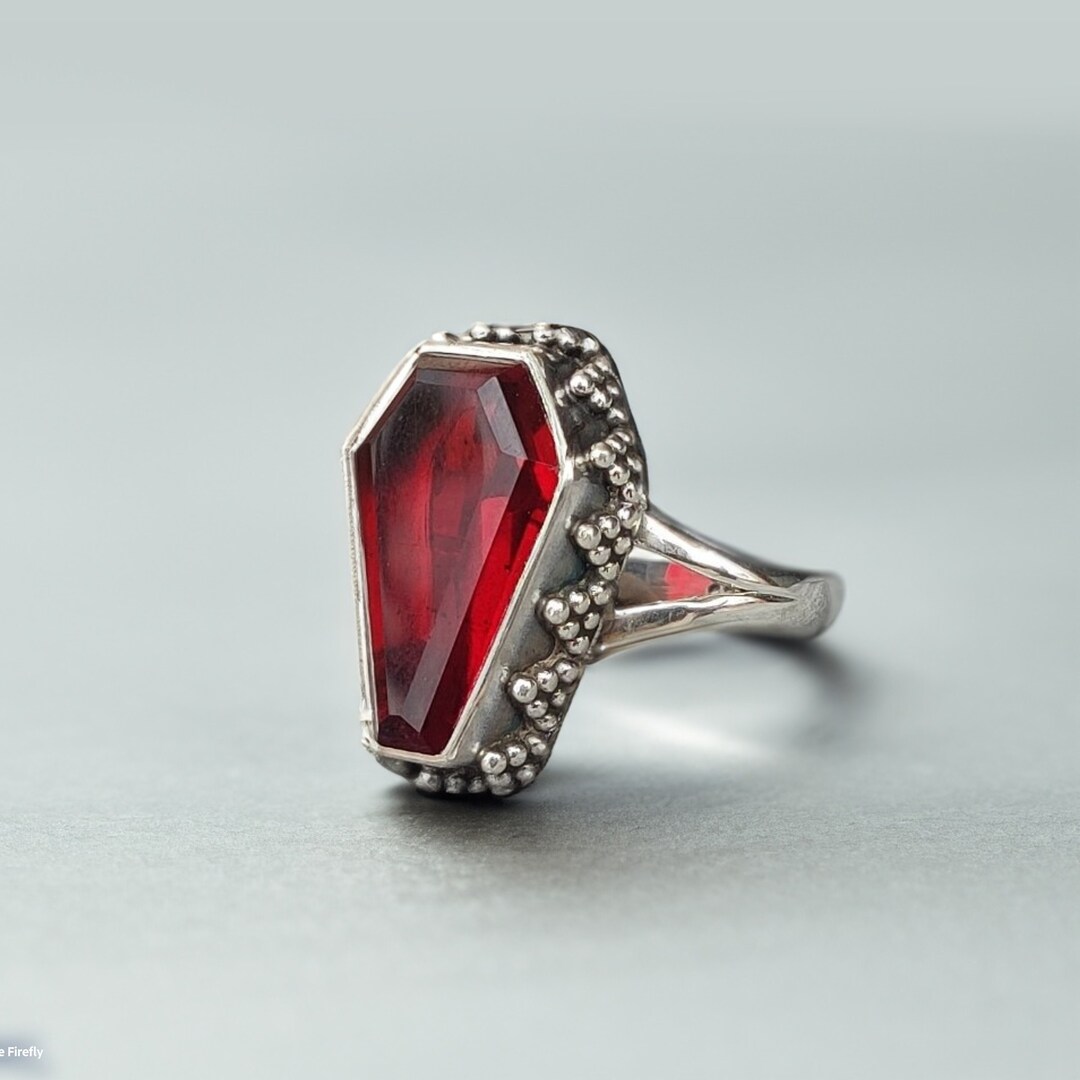 Garnet Coffin Ring | Boho Coffin Ring | Birthstone Coffin Rings ...