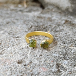 Raw peridot ring | Electroformed ring | Double birthstone ring | Engagement ring | Gold handmade ring | Promise Ring | Healing crystal ring
